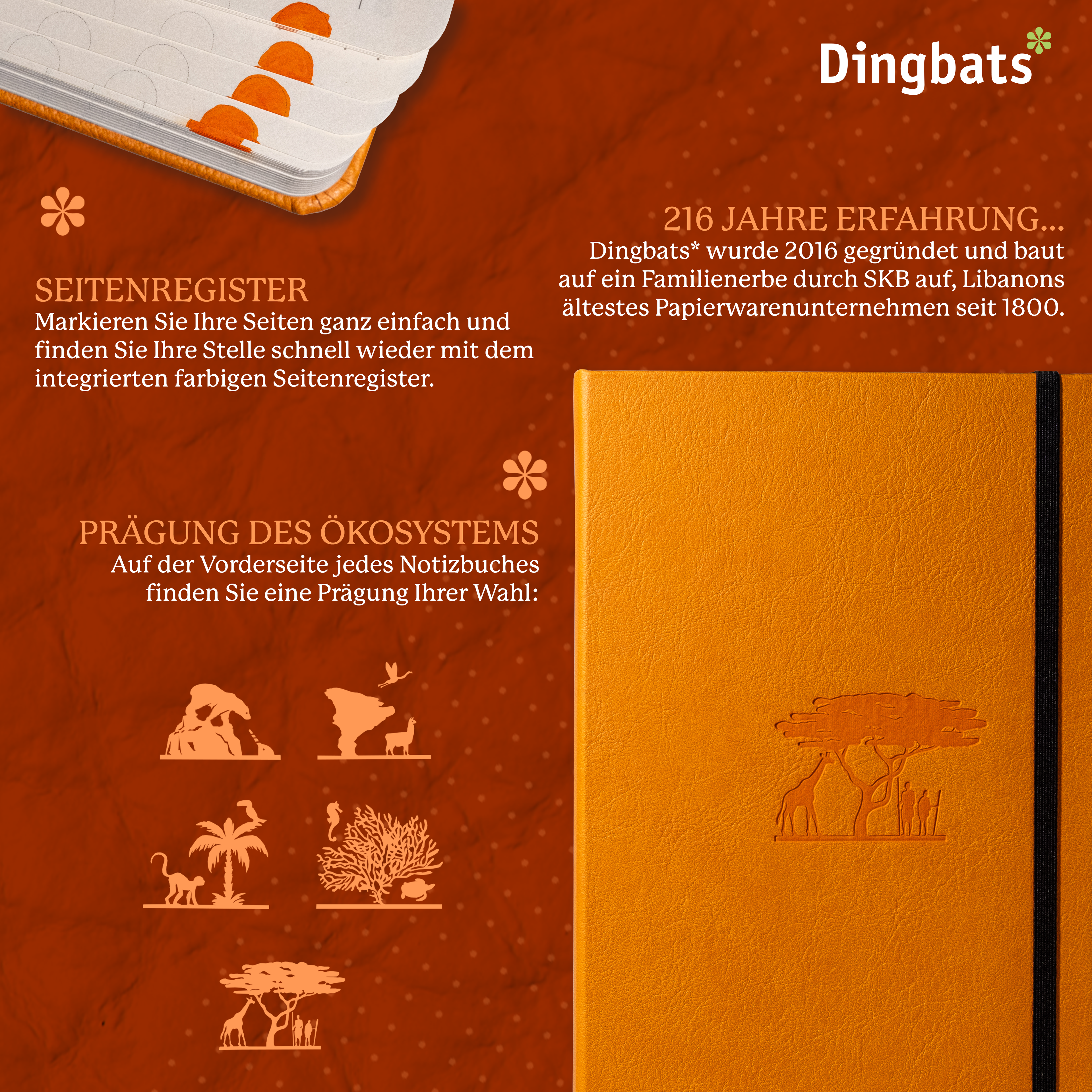 Dingbats* Hardcover Notebook A5 Earth - Tangerine Serengeti