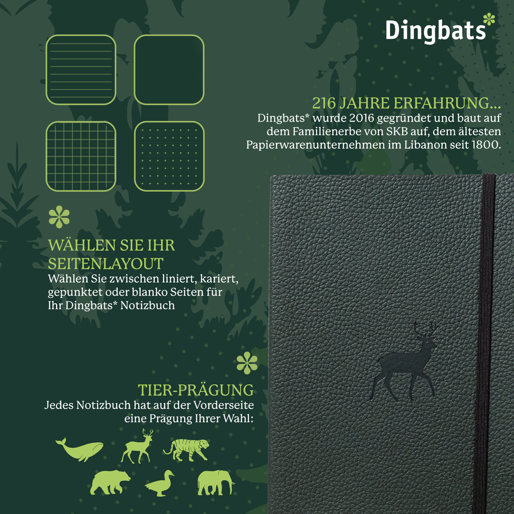 Dingbats* Softcover Notebook A5+ Wildlife - Deer Green
