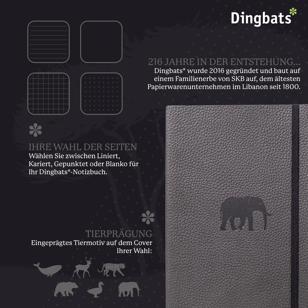 Dingbats* Hardcover Notebook Wildlife - Elephant Grey
