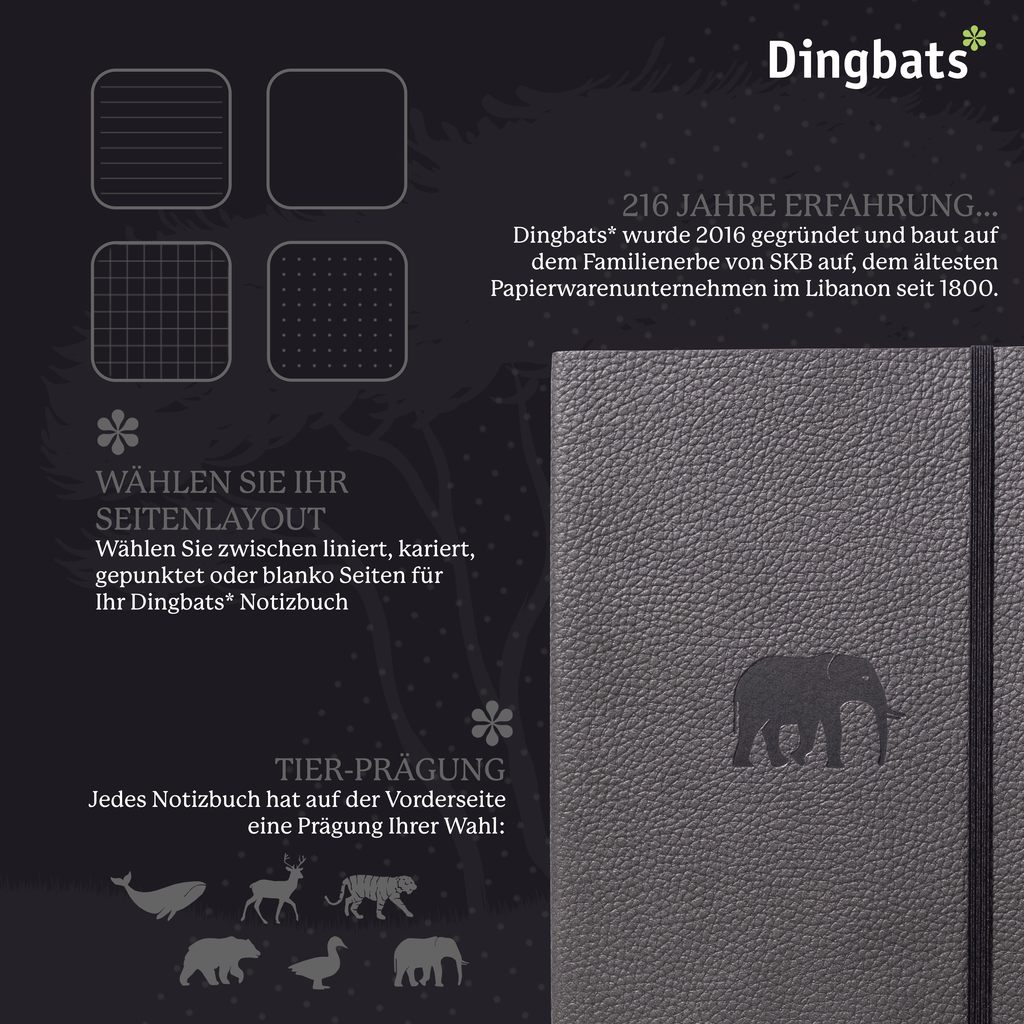 Dingbats* Softcover Notebook A5+ Wildlife - Elephant Grey