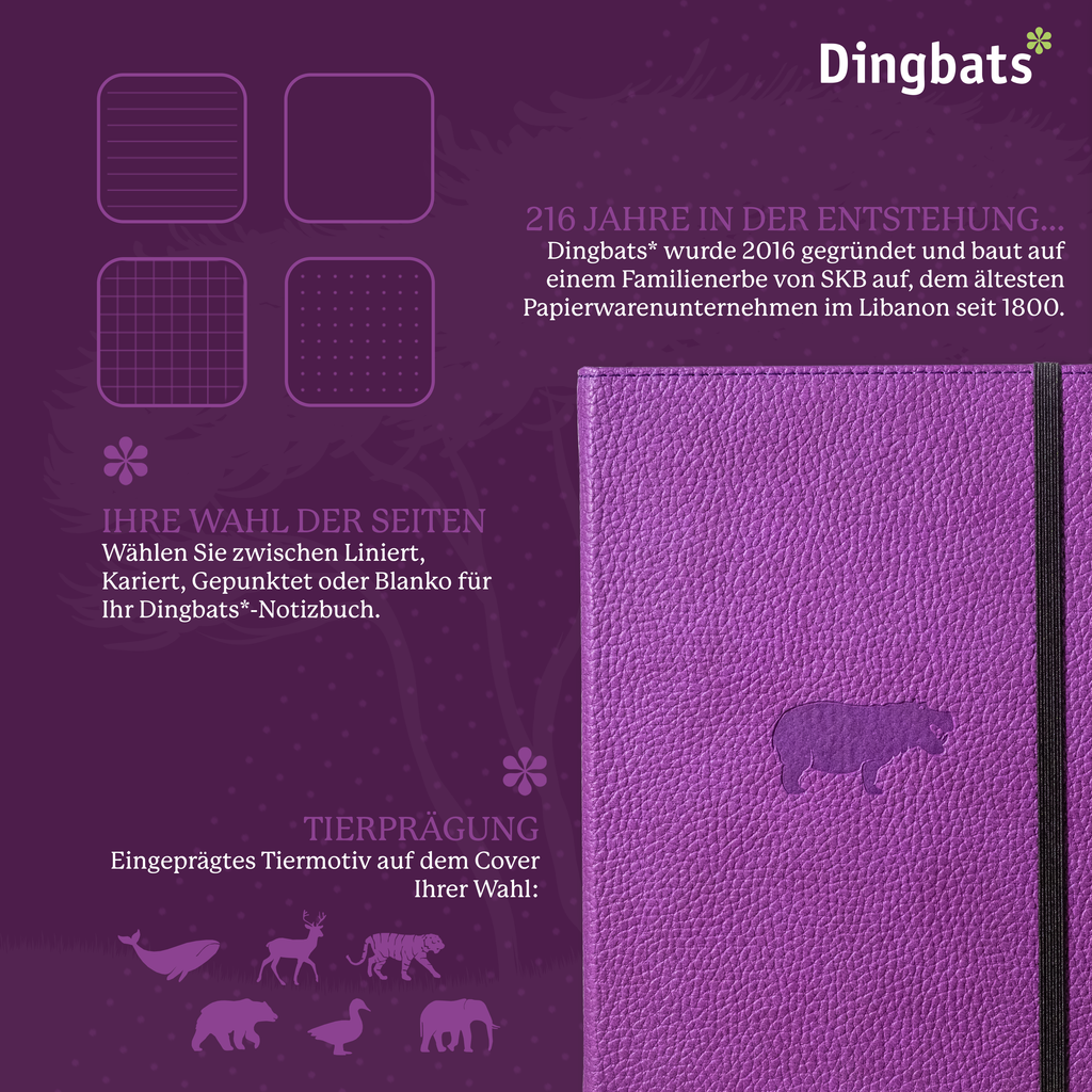 Dingbats* Hardcover Notebook A5+ Wildlife - Hippo Purple